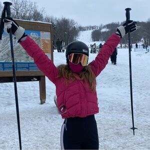 Spyder Pink Puffer Jacket with Faux Fur Hood